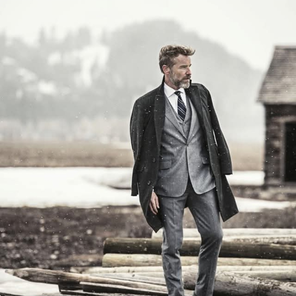 Men's Elegant Dark Gray Wool/Cashmere Trench Coat